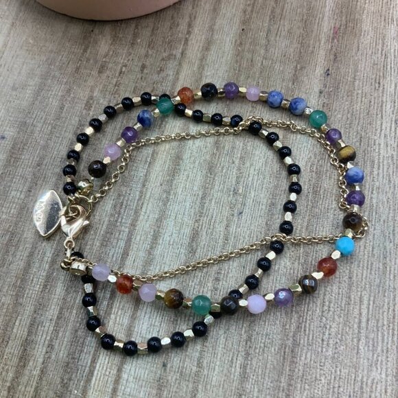 LA CN Mutli Strands Beaded Gold Tone Chain Evil Eye Charm Bracelet - Picture 3 of 5